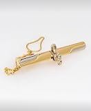 Music Note And Violin Bow Metal Plated Tiebar With Free Striped Reusab...