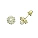 14K Gold Stud Earring CZ 3mm Round Pearl Cluster title=