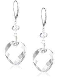 Sterling Silver Swarovski Crystal Elements Crystal Silver Shade Round Twist and Rondelle Drop Earrings