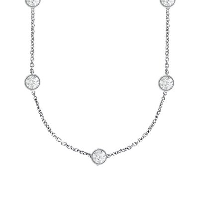 0.75cttw Natural White Diamonds (SI-Clarity G-H-Color) Diamond By Yard Neckalce Bezel Set in 14k White Gold.Included 17 14k White Gold Chain.