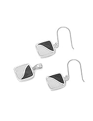 Sterling Silver Onyx/Mother of Pearl Pendant with Earrings Jewelry Set