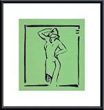 HOT STUFF – LIGHT GREEN – HAND SIGNED OPEN SERIGRAPH BY ALFRED GOCKEL 13.00X14.25 FRAMED WITH BLACK METAL FRAME