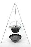 Gulaschkessel 22L, Deckel, Teleskopgestell extra stark verzinkt 160 cm, Feuerstelle, Holzlöffel