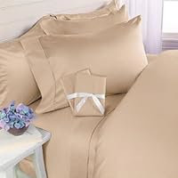SATEEN FINISH 6 pc 800 Thread Count Egyptian Cotton Sheet Set with 4 PILLOW CASES, Queen, Beige Solid