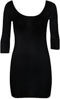 Ladies Bodycon Stretch Short Dress Scoop Neck Low Back Womens Long Top Sizes 8 / 10 , 12 / 14