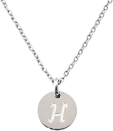 Silver Tone Stainless Steel Initial Neckalce Alphabet Disc Pendant Necklace for Womens Personalized charm Necklace A-Z Letters (H Silver)