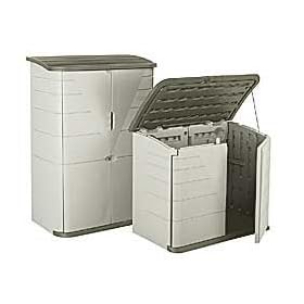 Plastic Indoor/Outdoor Storage Sheds - Sandstone shed/olive lid