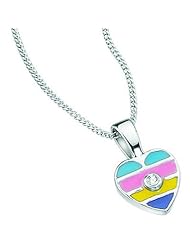 0.01 Cts Diamond Heart Enamel Childrens Pendant in 14K White Gold