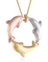 Tri Color Sterling Silver Dolphin Chain Pendant Enhancer, 18"
