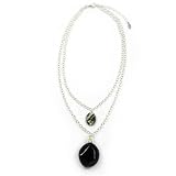 Barse Double Sterling Chain Necklace With Onyx and Abalone Shell Charms