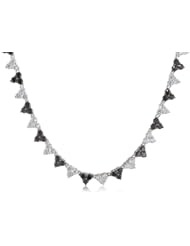 Platinum Plated Sterling Silver Alternating Black and White Simulated Diamond Triangular Necklace, 18"