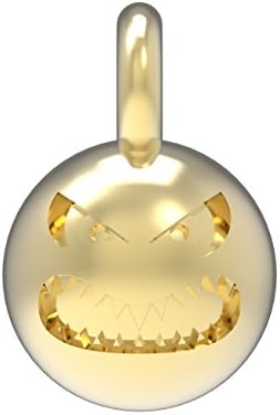 Viscious Emoji Face Pendant, Gold Colored Silver