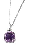 14K White Gold Dangling Hand-Crafted Designer Pendant, Enhanced with Pave Set Diamonds and Amethyst Stones, Sliding on a 16'' Cable-Chain Necklace.(GH-Color, SI-Clarity, c.t.t.w.0.09CT, Amethyst 8.16CT).