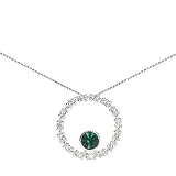 Sterling Silver Pave Circle with May Birthstone Emerald Crystal Pendant on 16-18in Necklace