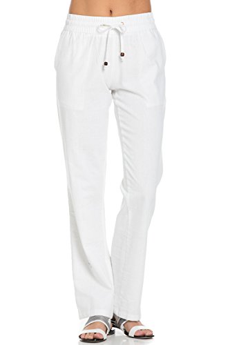 Poplooks Women's Junior Comfy Drawstring Linen Pants