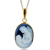 14K Yellow Gold Mother Holding Her Child Cameo Pendant w/Chain 18
