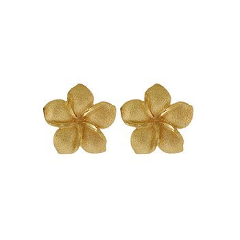 14K Yellow Gold Small Hawaiian Plumeria Flower Earrings