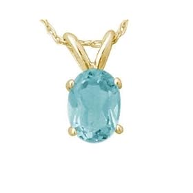 All-Natural Genuine 6x4 mm, Oval Aquamarine pendant set in 14k Yellow gold by