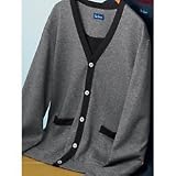 Button-Front Cotton Interlock Long Sleeve Knit Cardigan