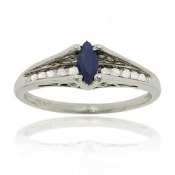Marquise Sapphire & Diamond Ring Crafted in 10K White Gold