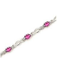 14K White Gold Oval Pink Topaz and Diamond Bracelet by Jewelry Mountain