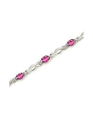 10K White Gold Oval Pink Topaz and Diamond Bracelet