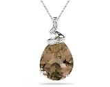 10.25ct Pear Shaped Smokey Quartz & Diamond Pendant in 10K White Gold
