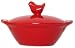 Stoneware Pottery Red Bowl with Chick Top Cover 6"D, 3.5"H Set of 2