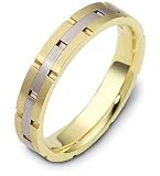Multi Texture Two-Tone 18 Karat Gold 4mm Comfort Fit Wedding Band Ring