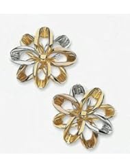30mm X 27mm 14k Tri Color Flower Earrings