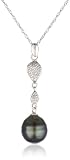 Sterling Silver Tahitian Black Pearl and Diamond Accent Drop Pendant Necklace, 18"
