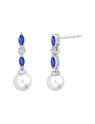 Cultured Freshwater Pearl and 0.04 ct. Diamond with 1/2 ct. Sapphire Earrings in 14K White Gold