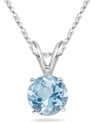 1.30 Cts of 6.5 mm AA Round Aquamarine Solitaire Pendant in 14K White Gold
