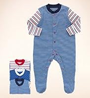 3 Pack Pure Cotton Star Striped Sleepsuits