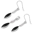 Sterling Silver Pendant/Earring Set - Marquise Shaped Black Onyx, Mother of Pearl - Pendant:28mm, Earrings:28mm