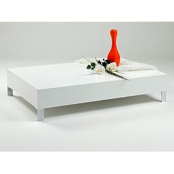 Table basse ACONA avec pieds chromés en MDF laqué blanc