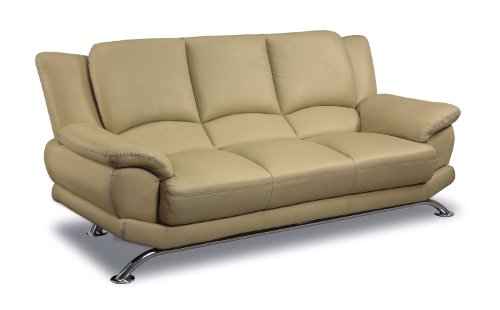 Global Furniture Rogers Collection Bonded Leather Matching Sofa, 9908, Cappuccino with Chrome Legs