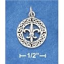 Miscellaneous Ch-3563 : Antiqued 15mm Round Celtic Wreath Charm With Fleur-De-Lis In Center