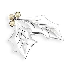 Two Tone Holly Leaves Christmas Pin Pendant 14K Gold and Silver Plate