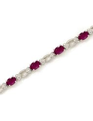 14K White Gold Oval Ruby and Diamond Bracelet