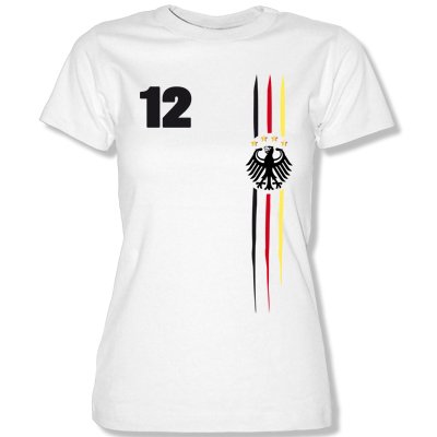 DEUTSCHLAND MOTIV 1 Damen T-Shirt Weiss / Schwarz-Rot-Gelb Gr. M
