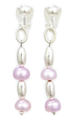 AM0985 - Unique Lilac Freshwater Pearl Earrings by Dragonheart - silver plated - approx 3cm drop