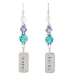 Double Sided KARMA Word Tag Dangle Earrings in Sterling Silver with Lavender and Teal Swarovski Austrian Crystal Beads, #8091