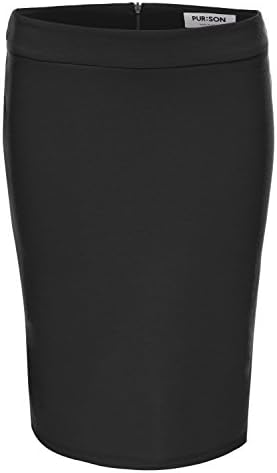 PURSON Womens Knee Length Zip Up Office Skirts Medium Black