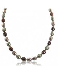 14K white gold 9-10mm dyed baroque multi color purple, lavendar and gray freshwater cultured pearl necklace, 18"