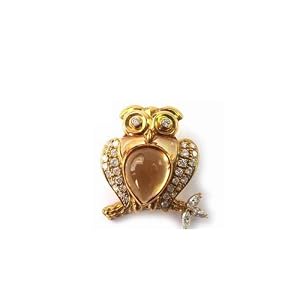 Animal Collection Citrine and Diamond Owl 18K YG Pin by