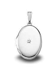 Sterling Silver Oval and "Genuine Diamond" Picture Locket 5/8 inch x just Over 3/4 inch Sterling Silver
