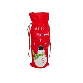 Liquor Wine Bottle Cover Jacket Red Felt says Let It Snow with Snowman by