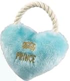 New! Blue Prince Heart Tug Plush Dog Toy w Squeaker and Rope