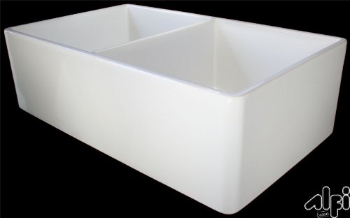 ALFI brand AB538 32 Smooth Double Bowl Fireclay Farmhouse Kitchen Sink - White